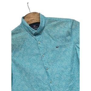 Vineyard Vines Short Sleeve Shirt Aqua Blue Whale Slim Fit Men XXL Causal Party